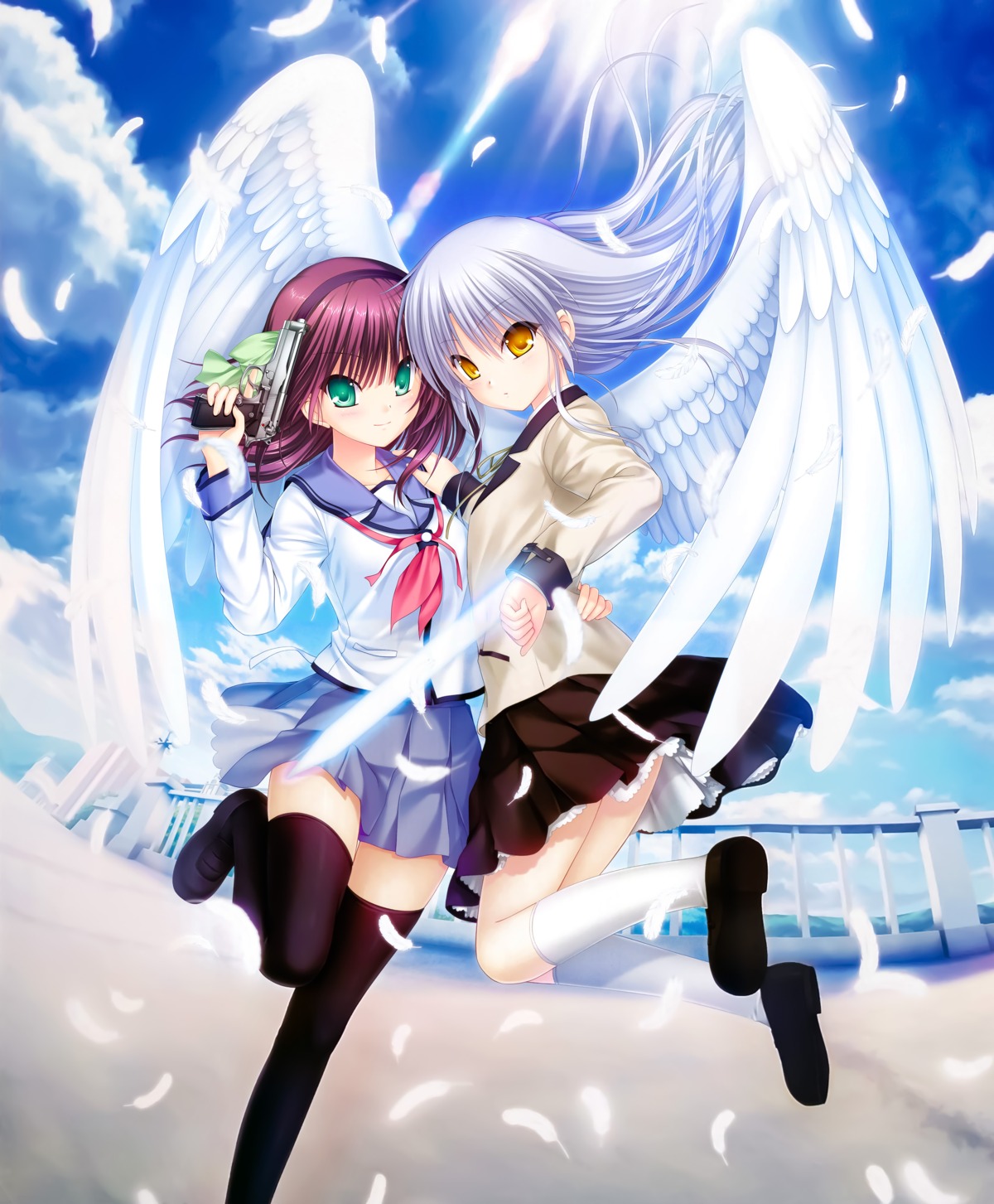 angel, angel_beats!, gun, key, na-ga, nakamura_yuri, seifuku, skirt_lift