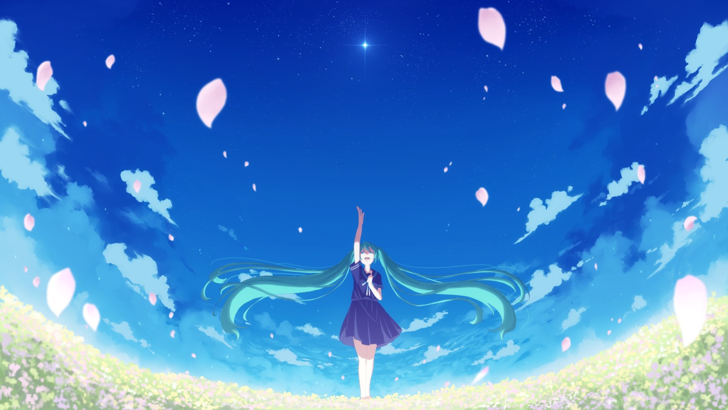 breast_hold, hatsune_miku, landscape, seifuku, vocaloid, yonaka_(nightrium)