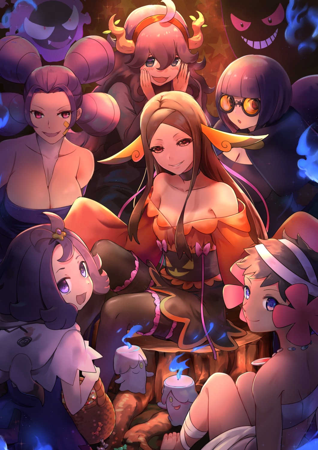 acerola_(pokemon), bandages, bandaid, bikini, breasts, cleavage, dress, fuyou_(pokemon)