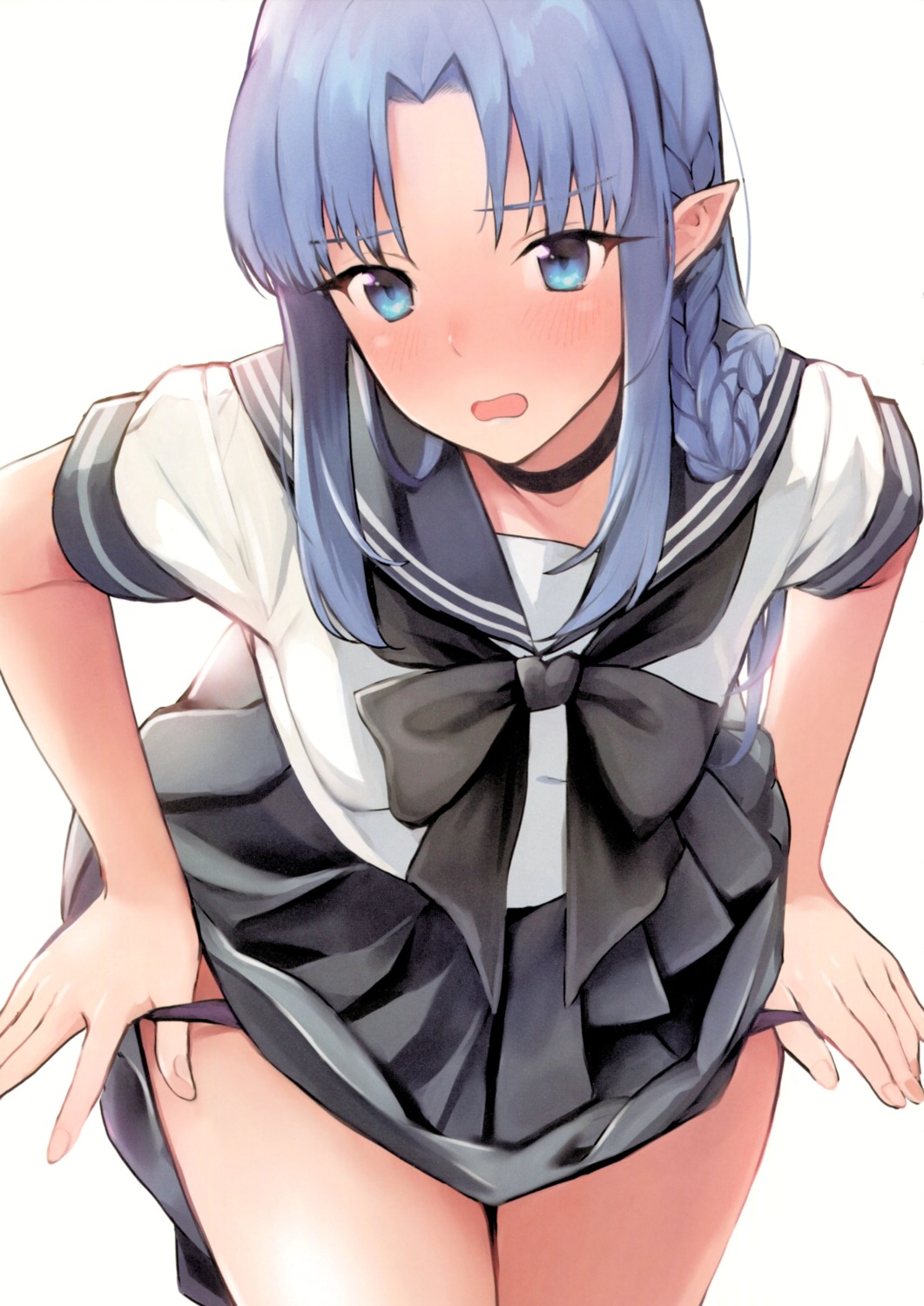 doushimasho, fate/stay_night, medea_(fate), pantsu, panty_pull, pointy_ears, seifuku, skirt_lift
