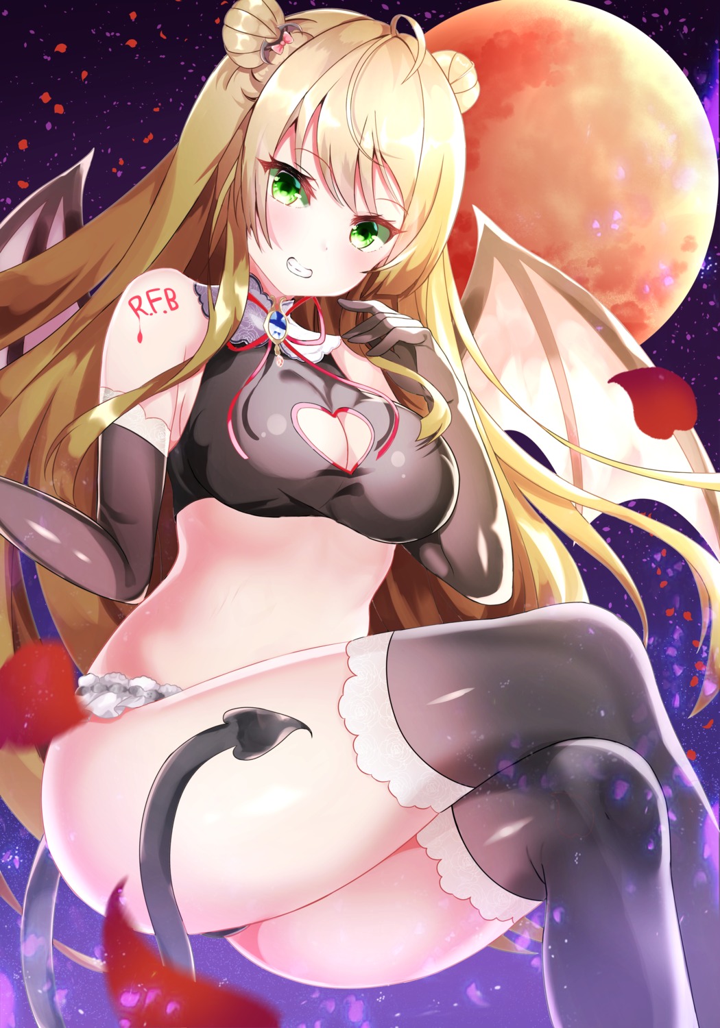 cleavage, girls_frontline, pantsu, rfb_(girls_frontline), tail, tattoo, thighhighs, thong