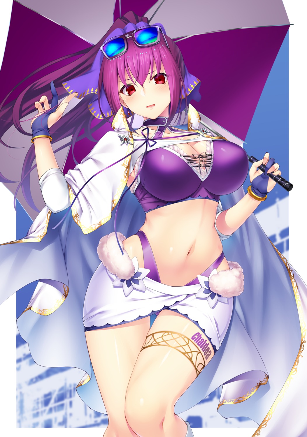 cleavage, emanon_123, fate/grand_order, garter, megane, pantsu, scathach_skadi, tattoo