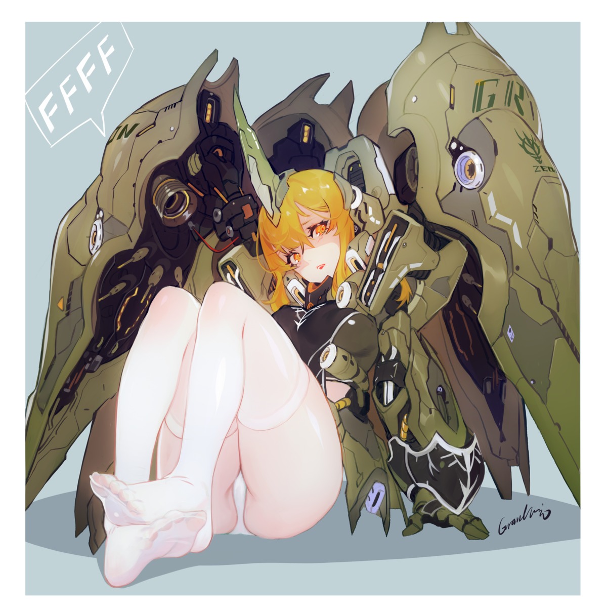 anthropomorphization, feet, grandia_lee, gundam, gundam_unicorn, horns, kshatriya, mecha_musume, pantsu, thighhighs