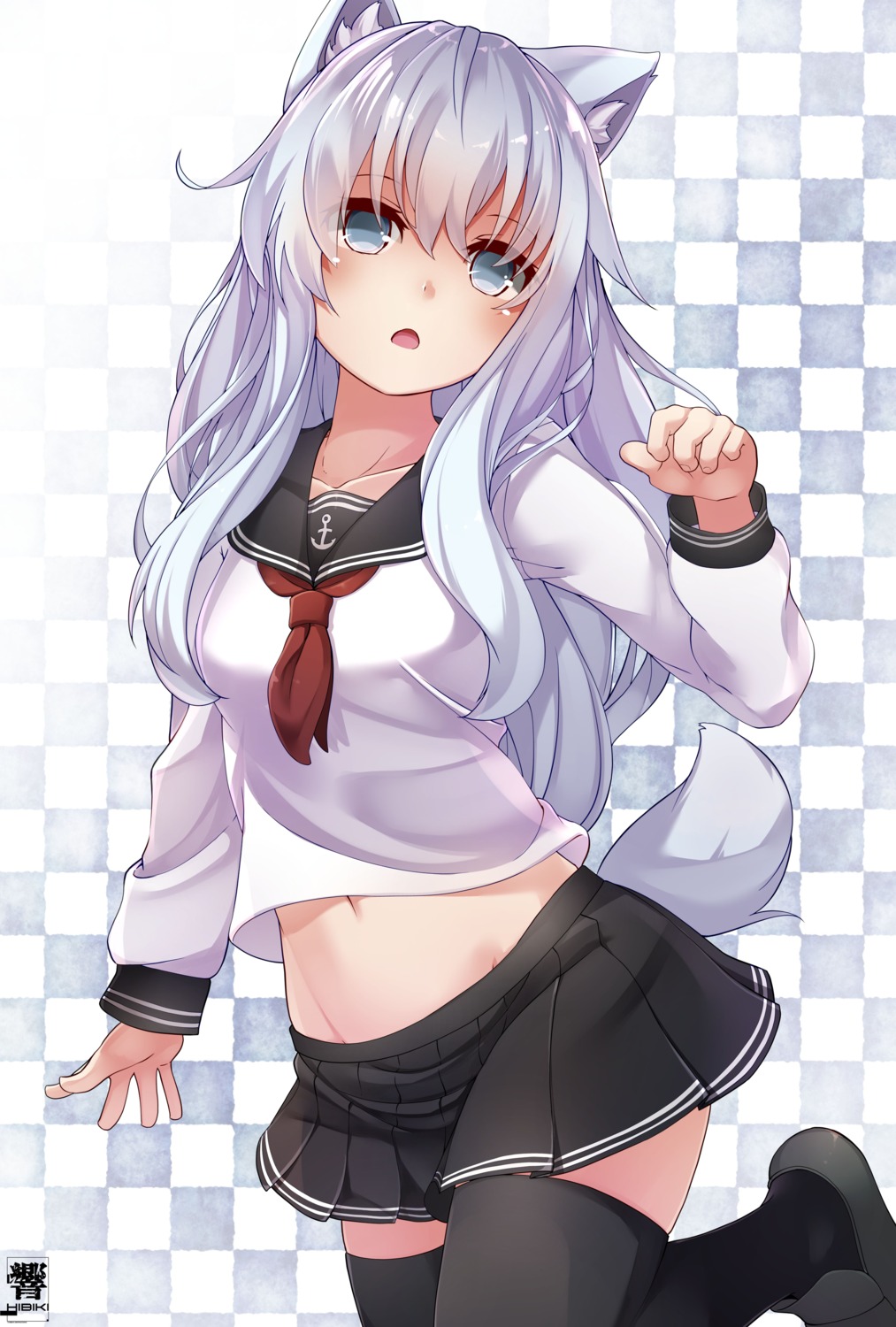 animal_ears, hibiki_(kancolle), hibiki_zerocodo, kantai_collection, seifuku, tail, thighhighs