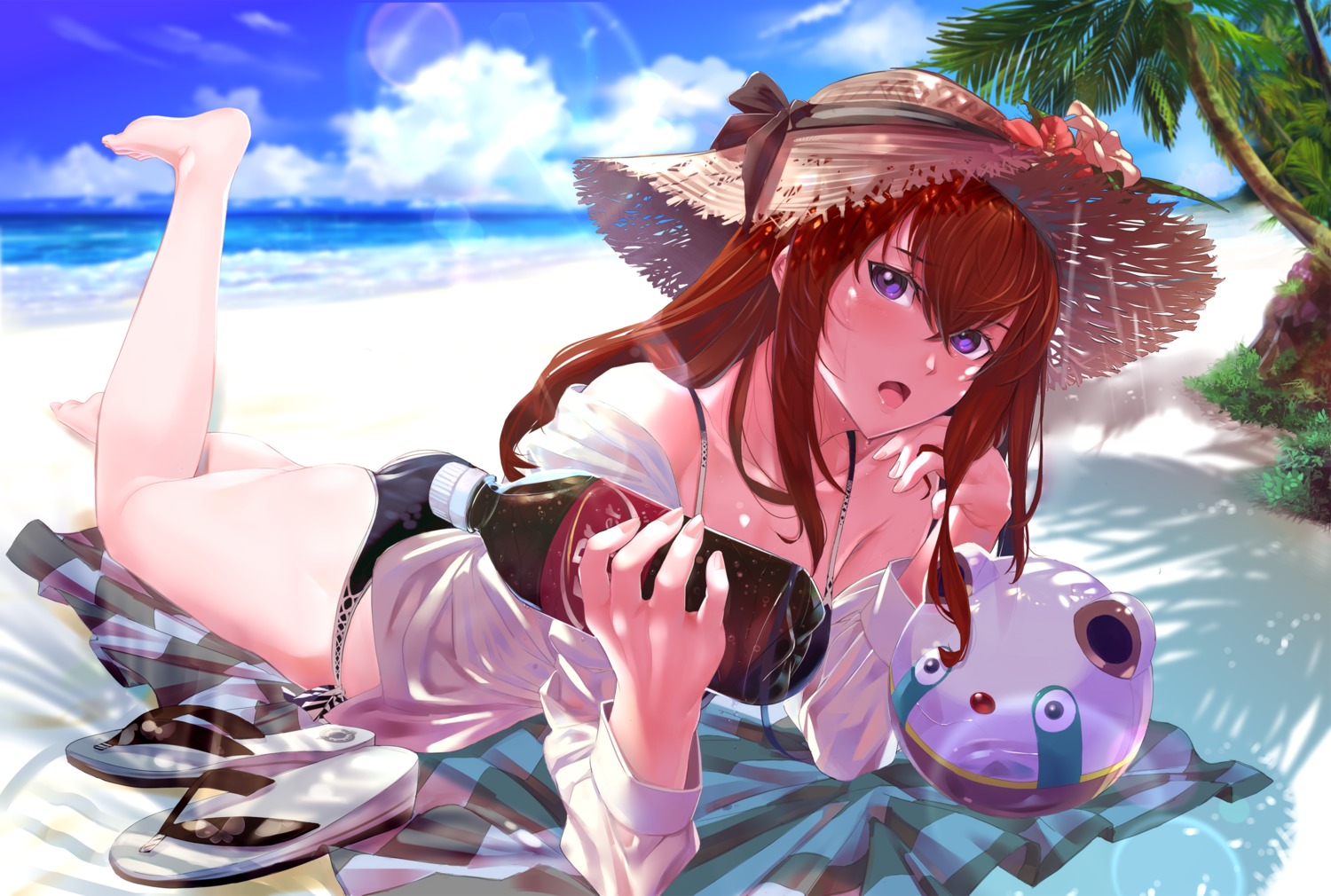ass, bikini, gotthelife, makise_kurisu, open_shirt, see_through, steins;gate, swimsuits
