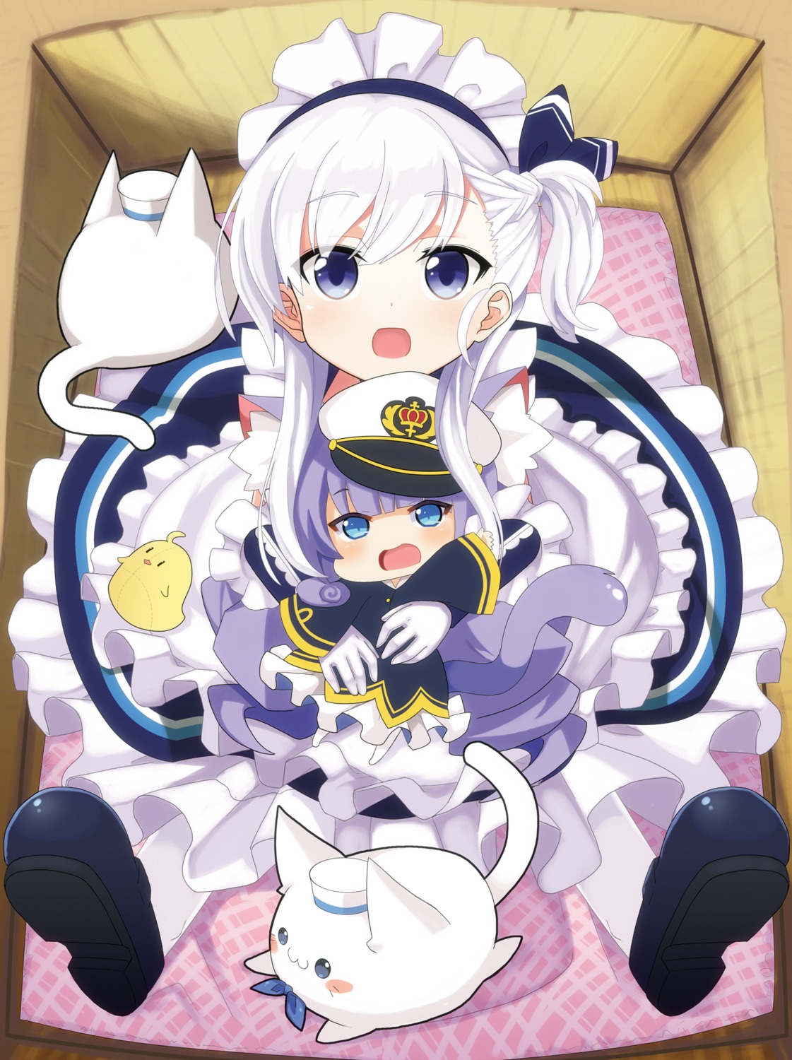 animal_ears, azur_lane, bel-chan_(azur_lane), belfast_(azur_lane), chibi, maid, manjuu_(azur_lane), neko