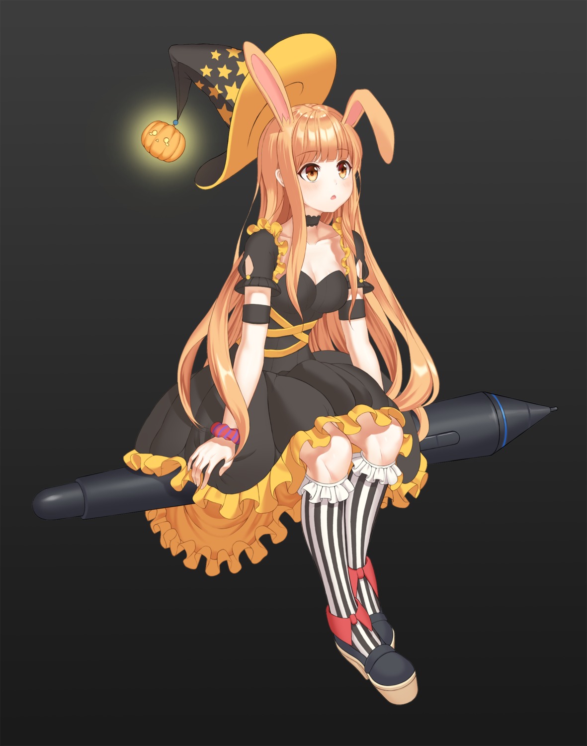 animal_ears, bunny_ears, cleavage, dress, halloween, hb_(qwqw1697), heels, kinty_(neo_academy)