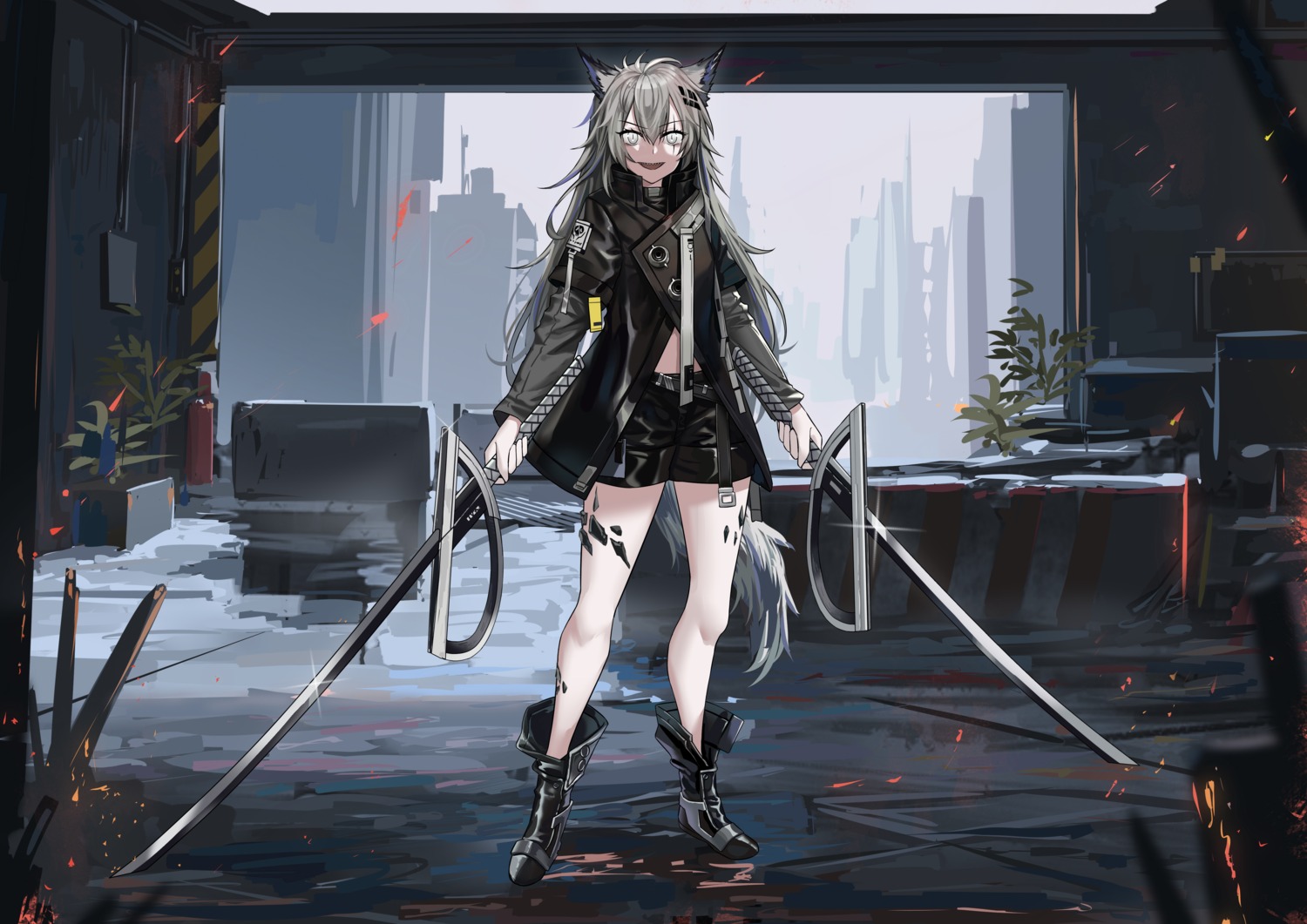 animal_ears, arknights, hamachi_hazuki, lappland_(arknights), sword