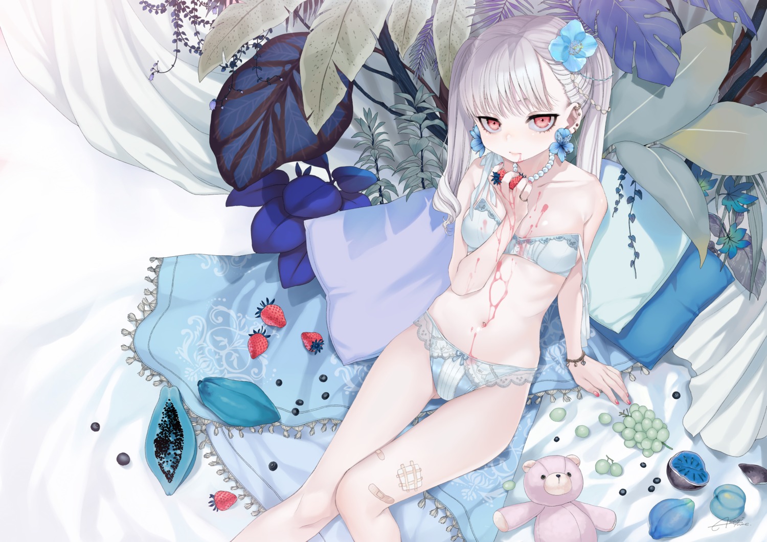 bandaid, bra, dancho_(dancyo), pantsu, wet