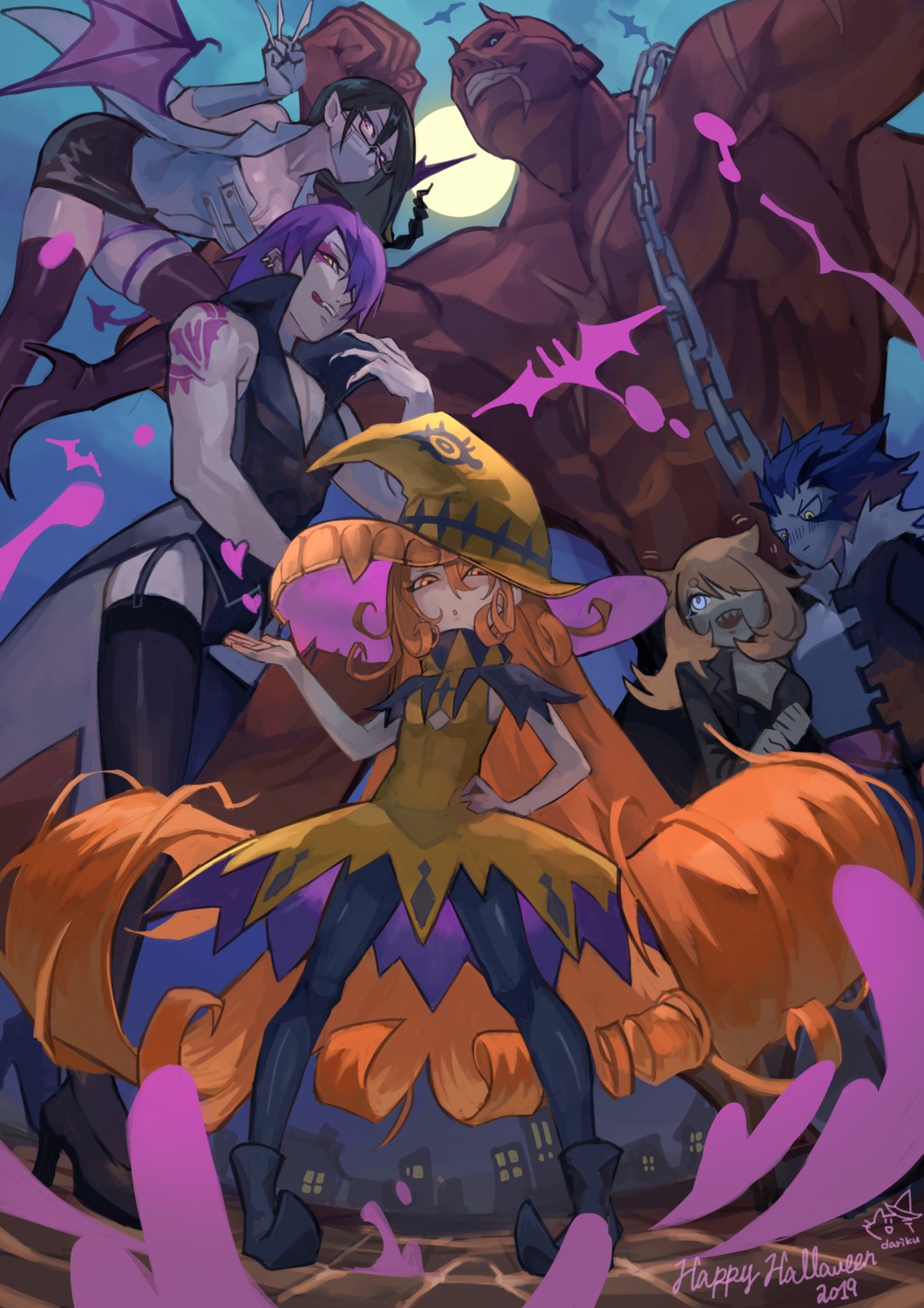 cleavage, dress, garter, halloween, heels, pantyhose, pointy_ears, stockings