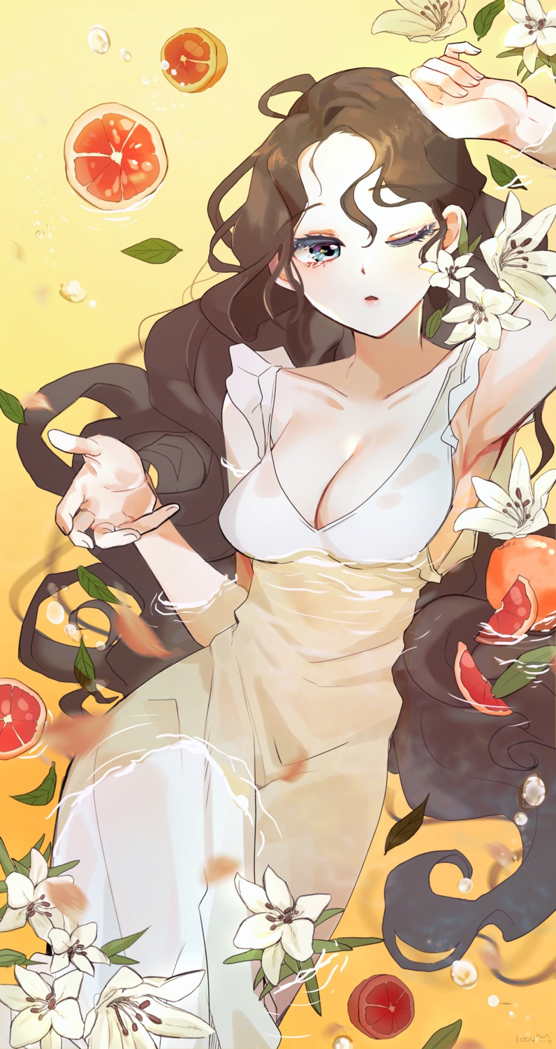 1004, cleavage, dress, see_through, wet, wet_clothes