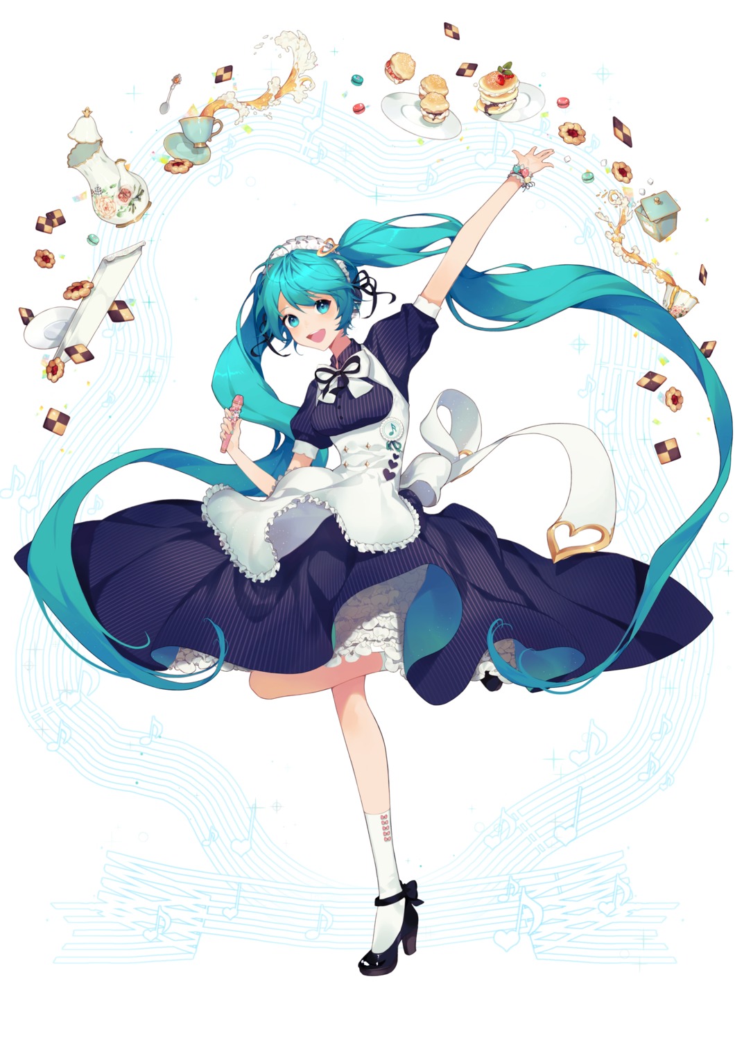 00suger001, hatsune_miku, heels, maid, skirt_lift, vocaloid