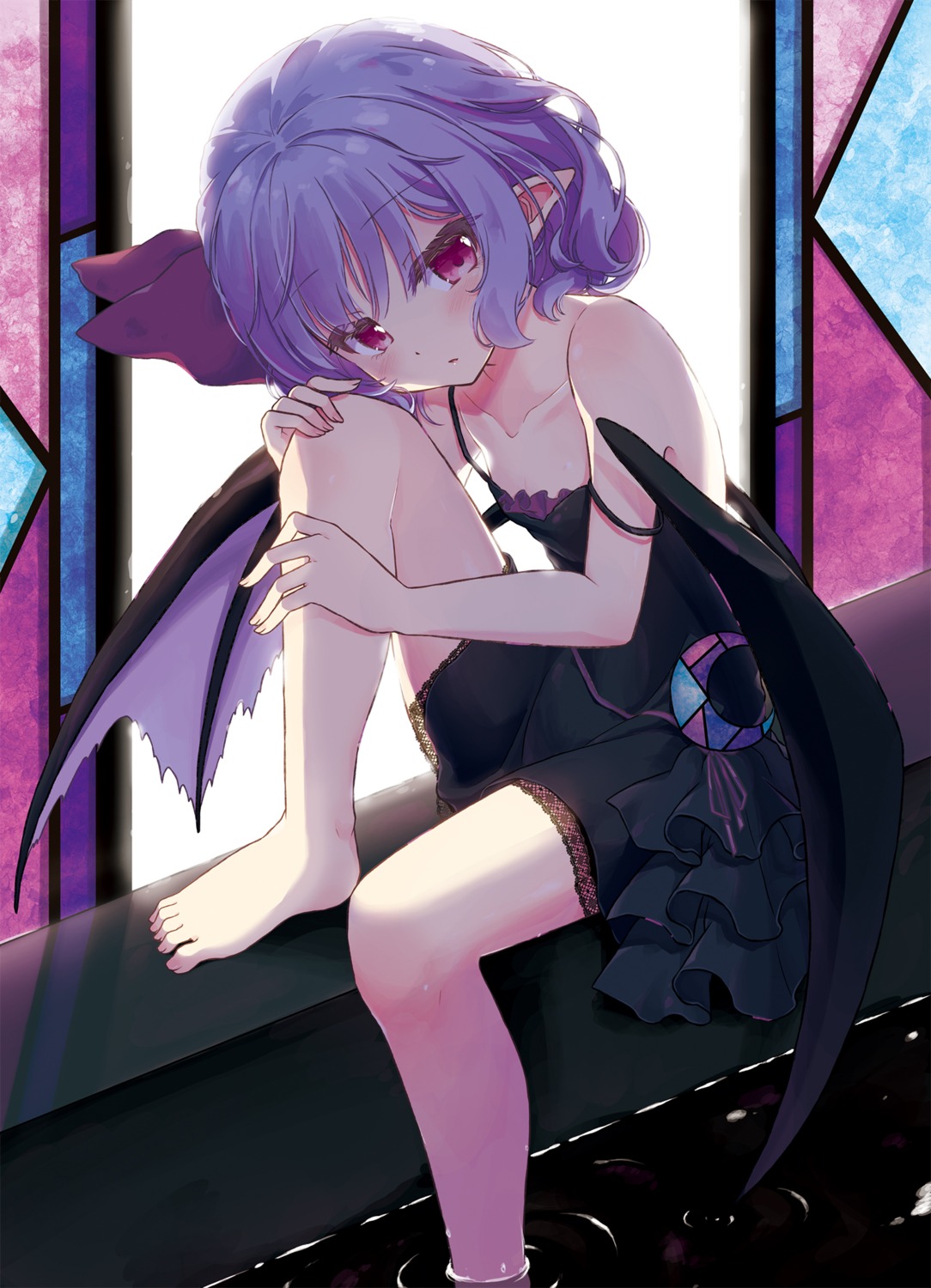 beni_kurage, dress, feet, no_bra, pointy_ears, remilia_scarlet, touhou, wet