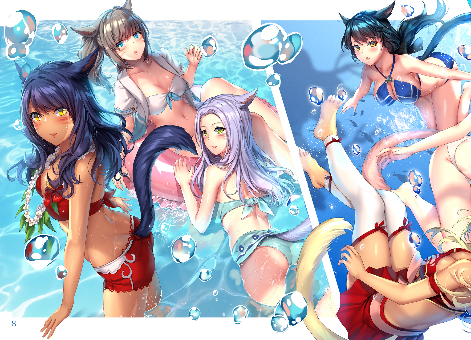 animal_ears, aruma_jiki, bikini, final_fantasy, final_fantasy_xiv, miqo'te, swimsuits, tail