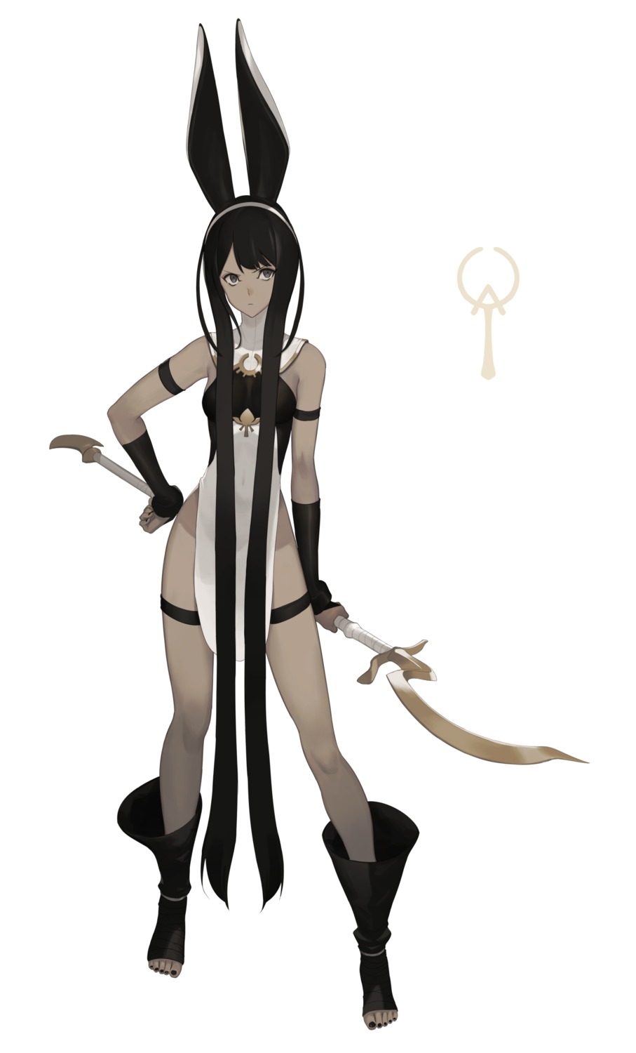 animal_ears, bunny_ears, dress, garter, km_yama, weapon