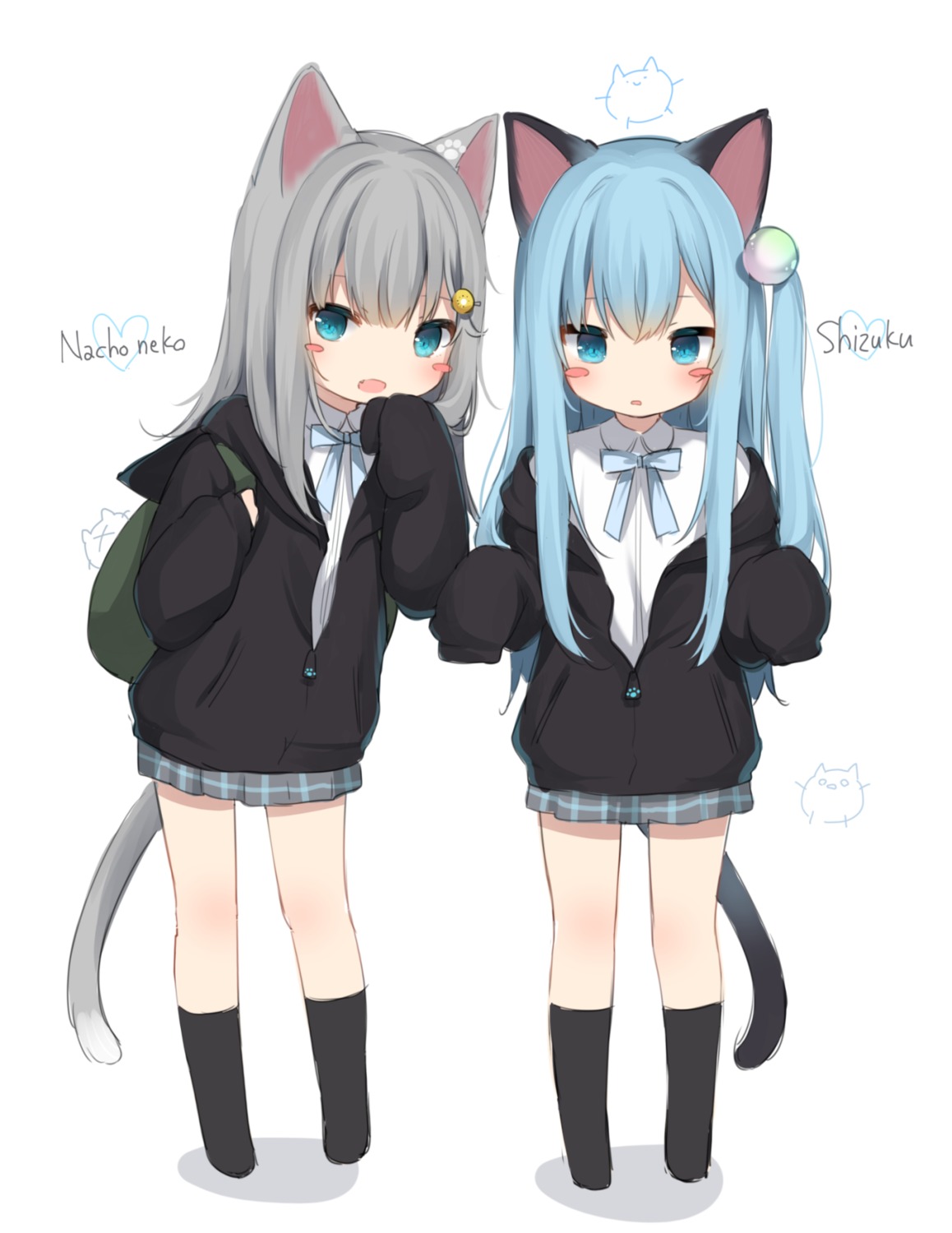 amashiro_natsuki, animal_ears, indie_virtual_youtuber, nacho_(amashiro_natsuki), nekoha_shizuku, nekomimi, seifuku, tail