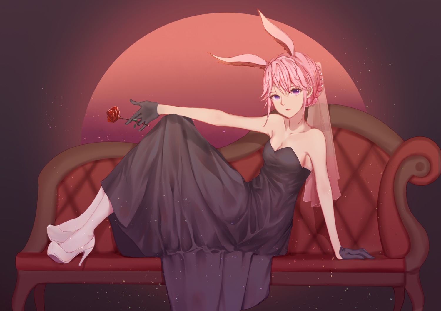 animal_ears, benghuai_xueyuan, bunny_ears, cleavage, dress, heels, honkai_impact, jiaming_liu, yae_sakura_(benghuai_xueyuan)