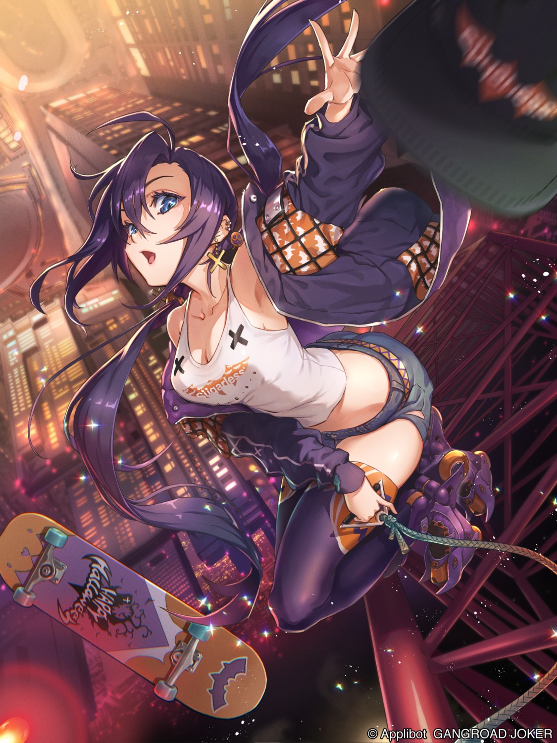 cleavage, eito_nishikawa, gang_road_joker, no_bra, thighhighs, torn_clothes