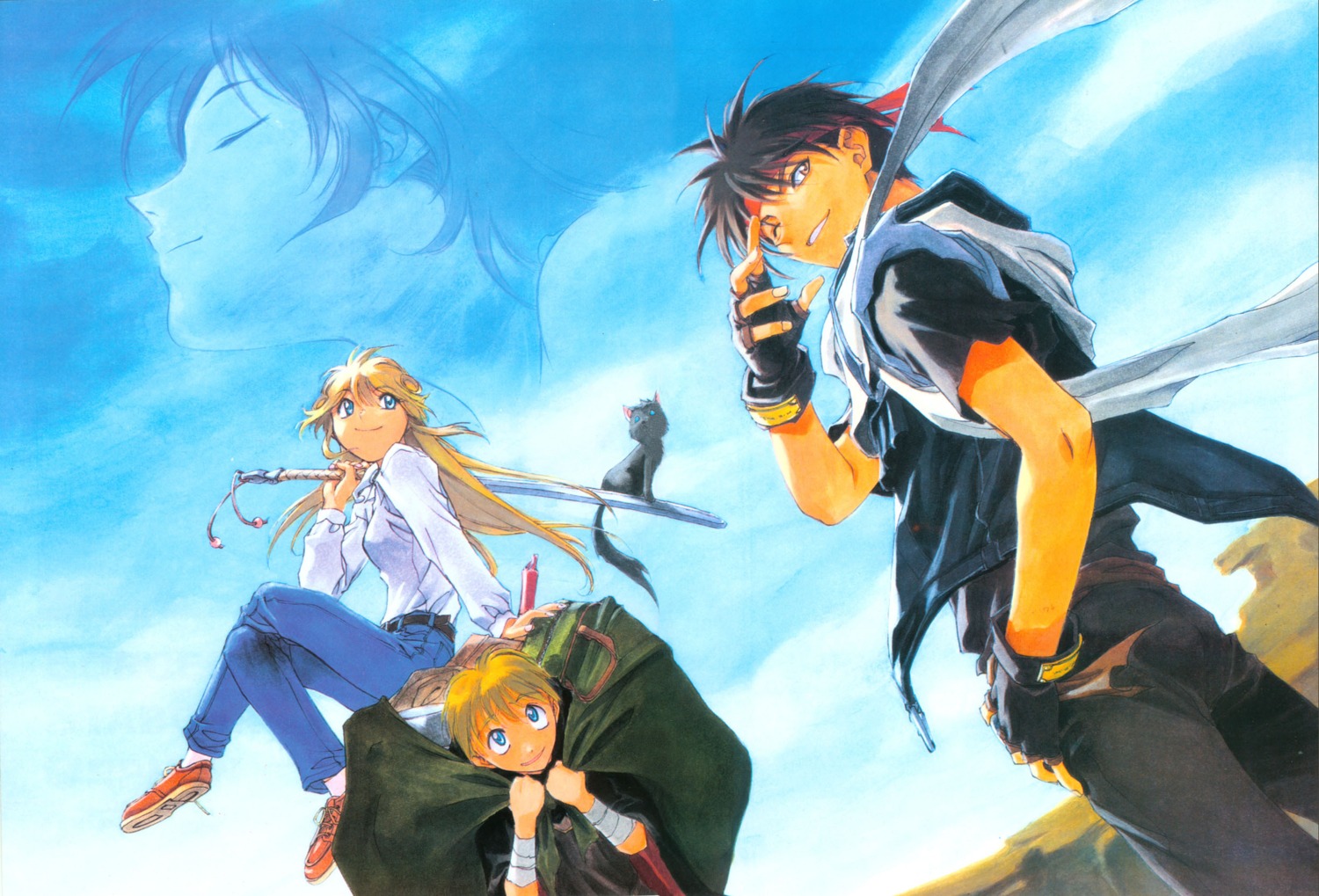 azalie, cleao_everlasting, kusaka_yuuya, majic_lin, majutsushi_orphen, neko, orphen, reki_(majutsushi_orphen)