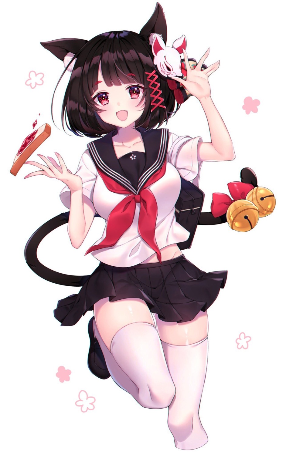animal_ears, azur_lane, seifuku, skirt_lift, tail, thighhighs, usano, yamashiro_(azur_lane)