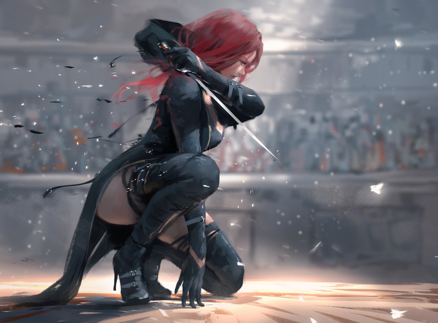 ghostblade, heels, lenia, thighhighs, weapon, wlop