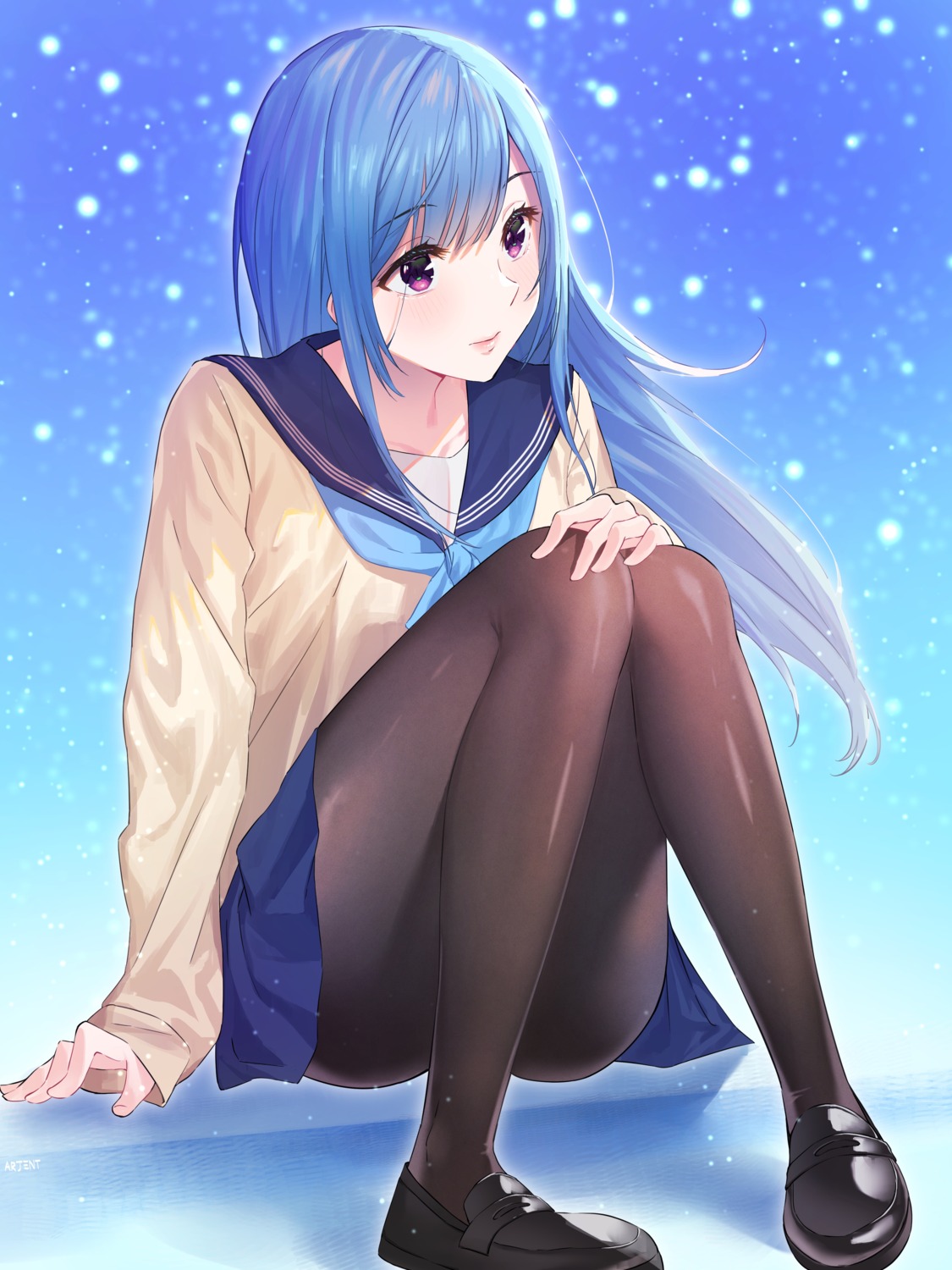 arjent, pantyhose, seifuku, skirt_lift, sweater