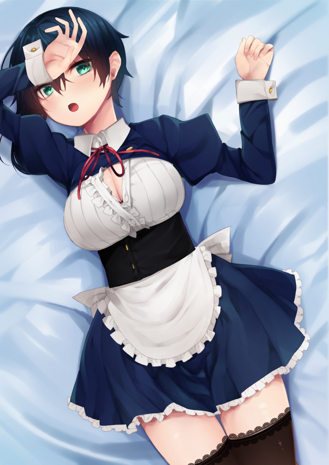 cleavage, maid, nigo_(aozoragarou), open_shirt, thighhighs