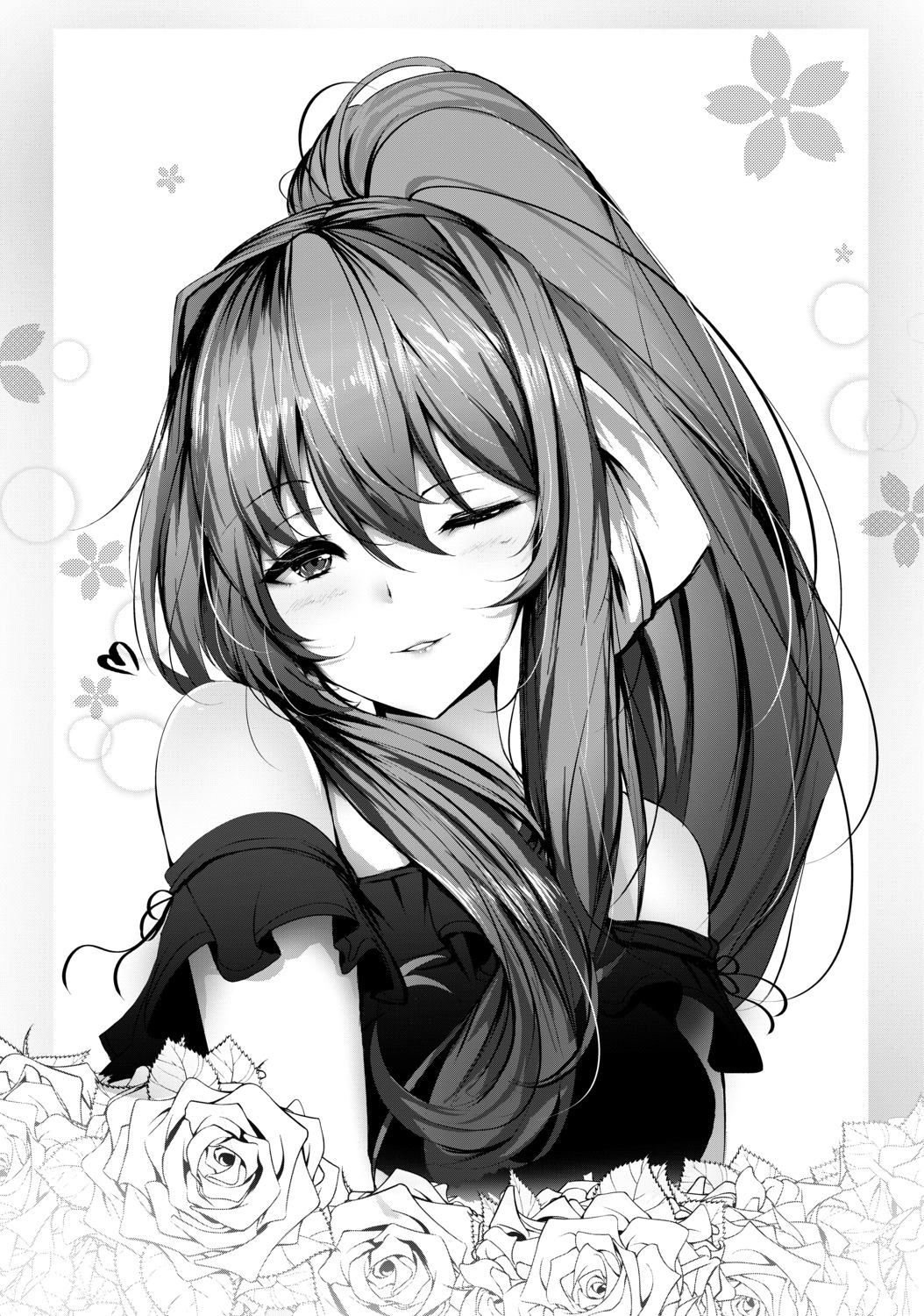 doki_doki_literature_club!, monika_(doki_doki_literature_club!), monochrome, tsukimaru