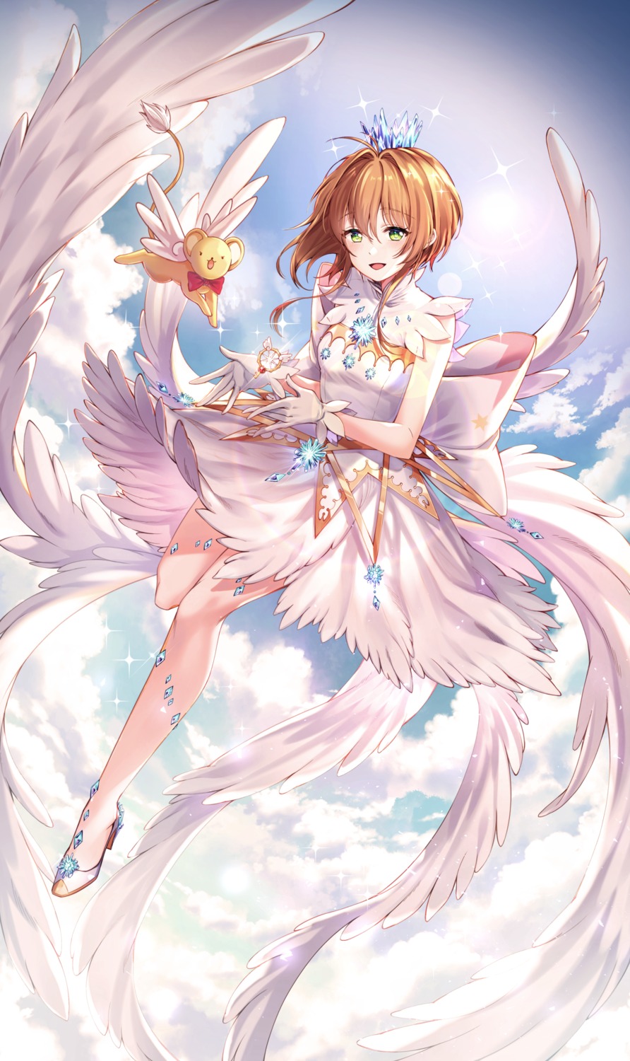 card_captor_sakura, heels, kerberos, kinomoto_sakura, kiwi_(pixiv6429539), skirt_lift, wings