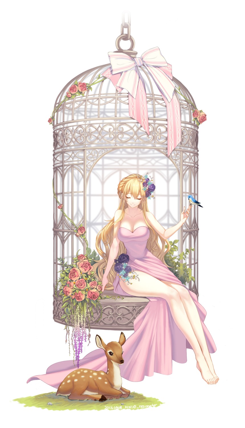 cleavage, dress, feet, kiwi_(pixiv6429539)