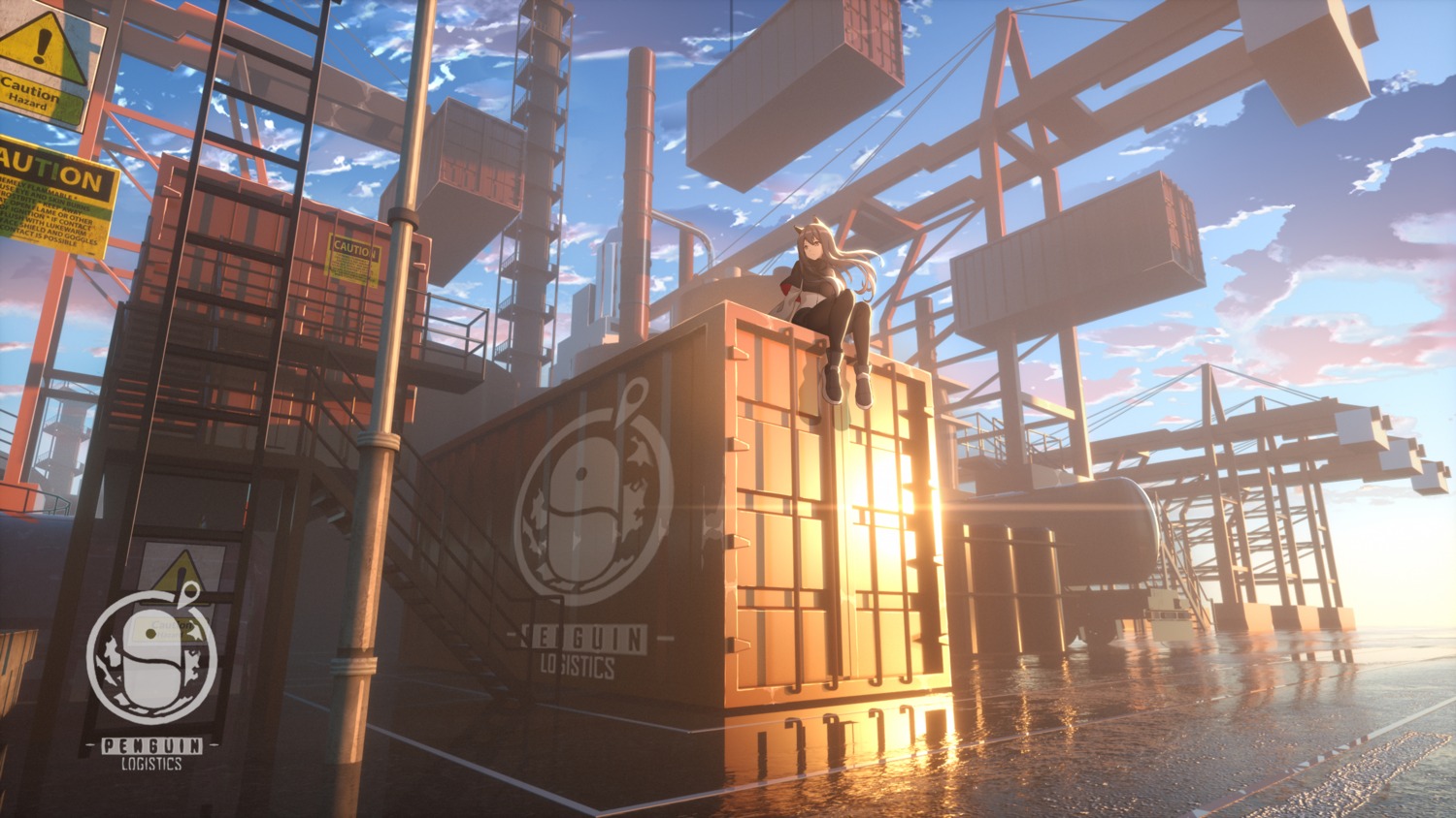 animal_ears, arknights, landscape, luozi_roko, texas_(arknights), wallpaper