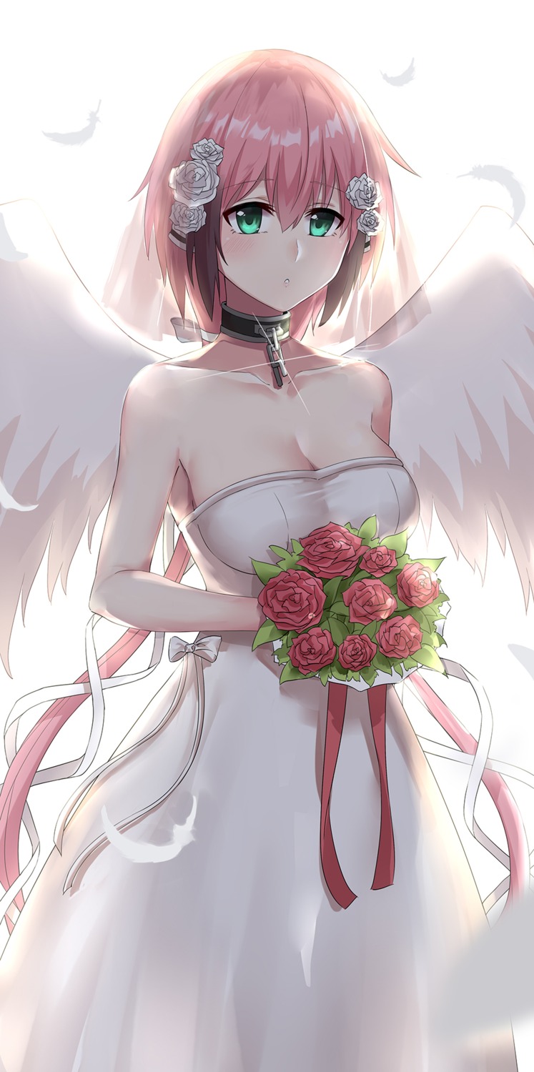 cleavage, dress, ikaros, sora_no_otoshimono, wedding_dress, wings, ying_jing_meng