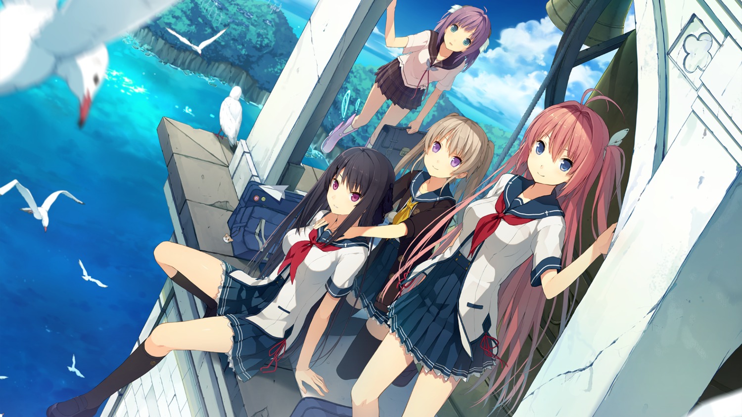ao_no_kanata_no_four_rhythm, arisaka_mashiro, ichinose_rika, kurashina_asuka, seifuku, sprite, suzumori, thighhighs