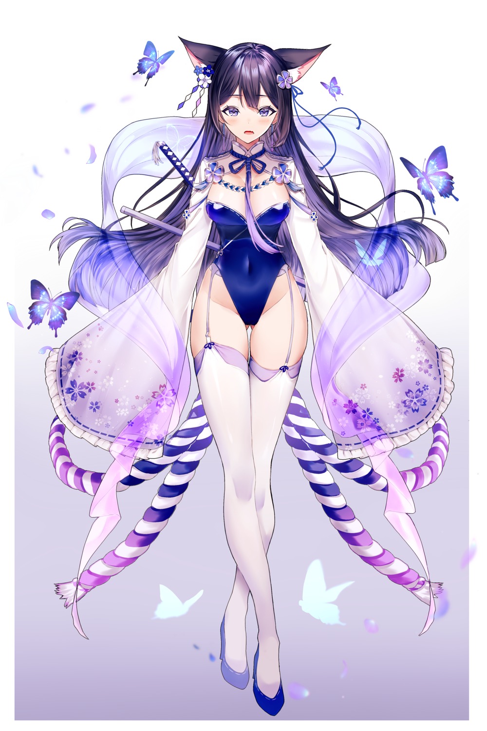 animal_ears, ggatip, heels, houchi_shoujo, leotard, nekomimi, stockings, sword, thighhighs