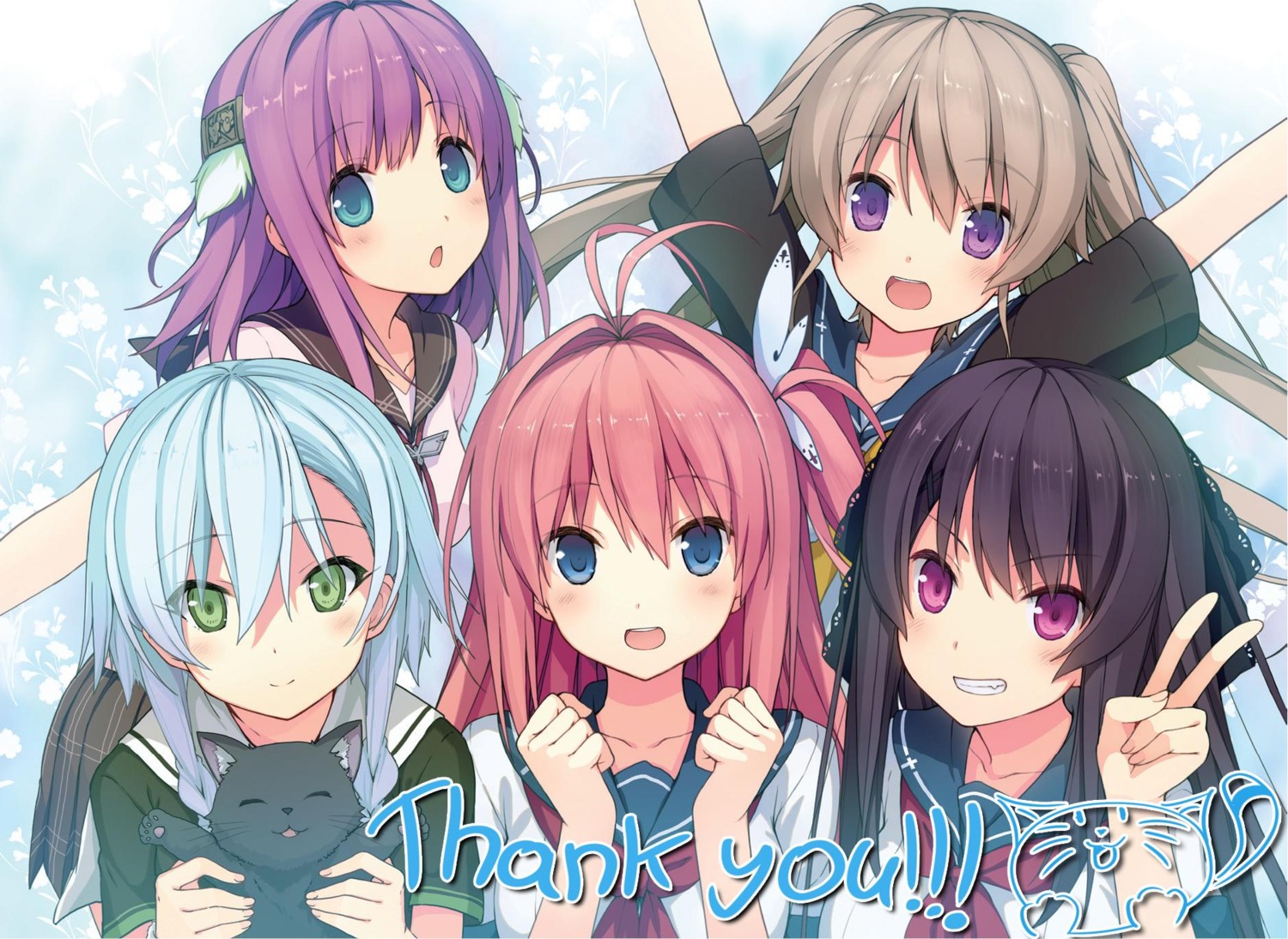 ao_no_kanata_no_four_rhythm, arisaka_mashiro, ichinose_rika, inui_saki, kurashina_asuka, neko, seifuku, sprite