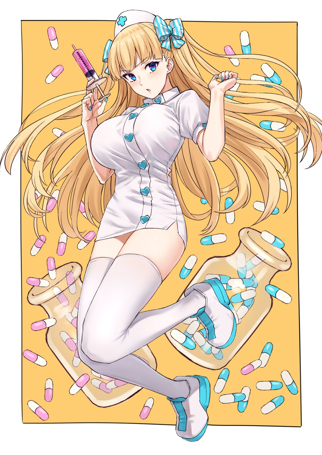 lina_bell_roll, michihasu, nurse, thighhighs