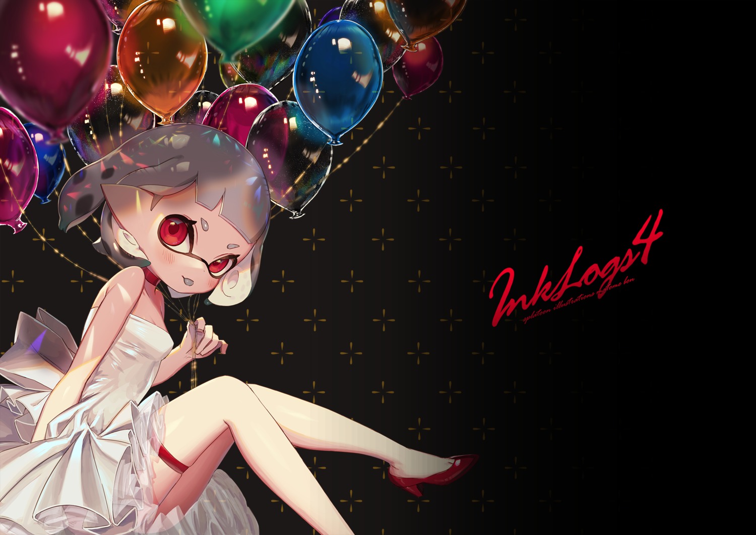 dress, garter, heels, inkling_(splatoon), pointy_ears, see_through, skirt_lift, splatoon