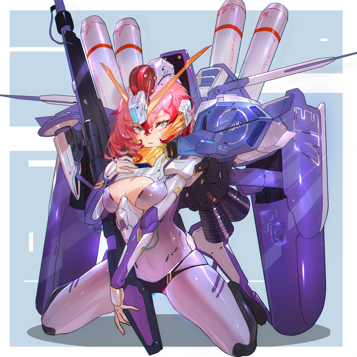 anthropomorphization, bodysuit, breast_hold, ex-s_gundam, grandia_lee, gundam, gundam_sentinel, mecha_musume, no_bra