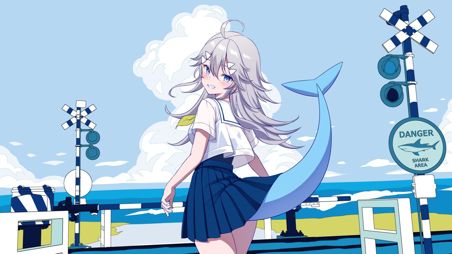 fukanomi_kafka, iriam, re:shimashima, school_swimsuit, see_through, seifuku, skirt_lift, swimsuits
