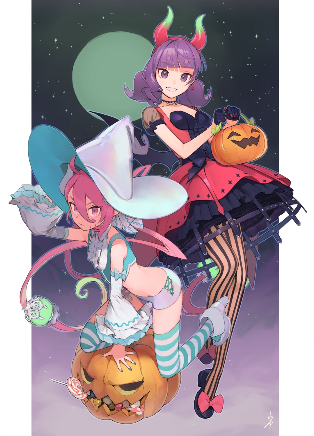dress, halloween, heels, horns, iwato1712, pantyhose, thighhighs, witch
