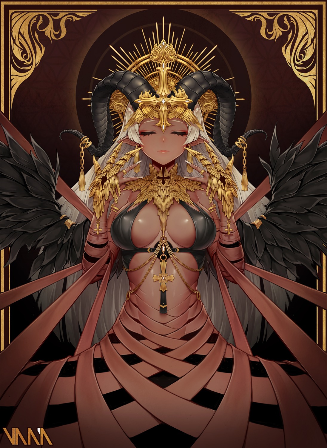 bikini_armor, horns, pointy_ears, vana, wings