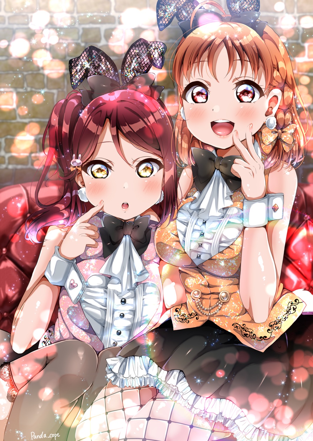 animal_ears, bunny_ears, bunny_girl, fishnets, love_live!_(series), love_live!_sunshine!!, panda_copt, pantyhose