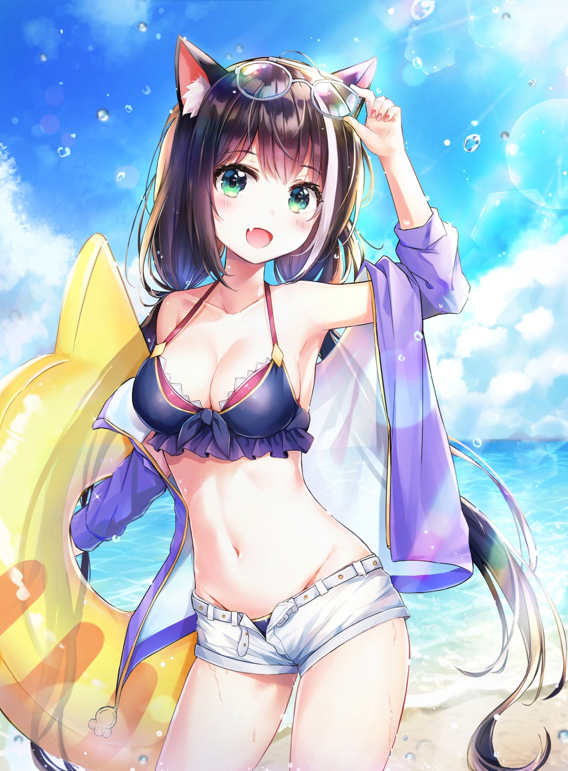 animal_ears, bikini, cleavage, dana_(hapong07), karyl_(princess_connect), megane, nekomimi, open_shirt