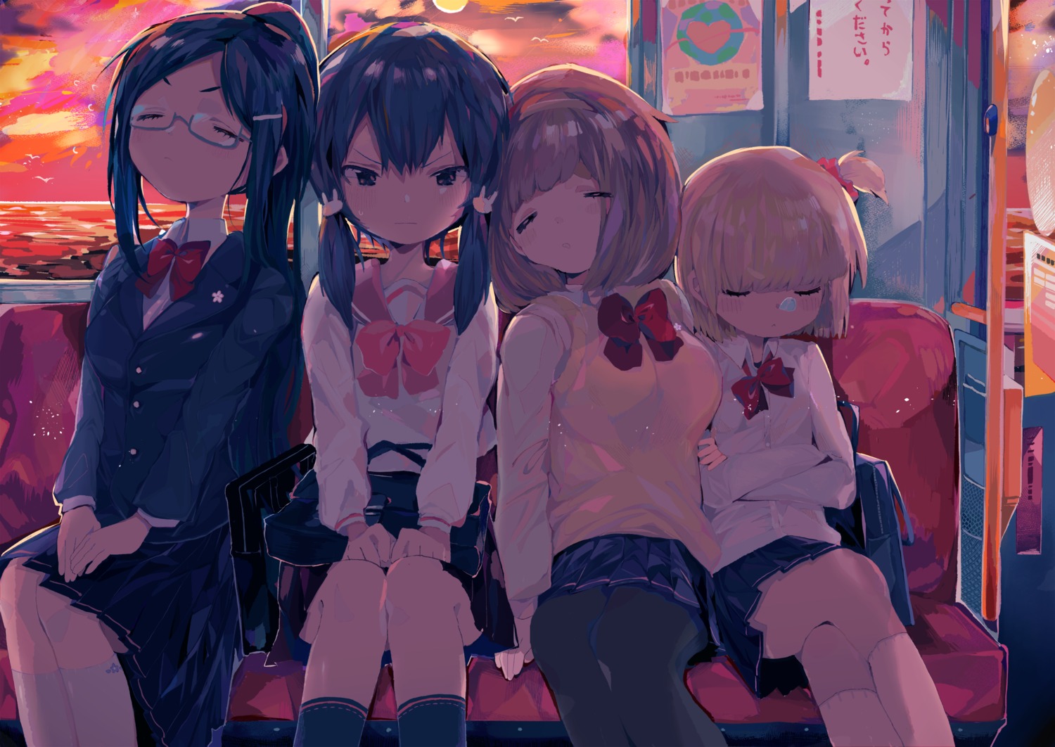 amakawatamawono, megane, pantyhose, seifuku, sweater, yuri
