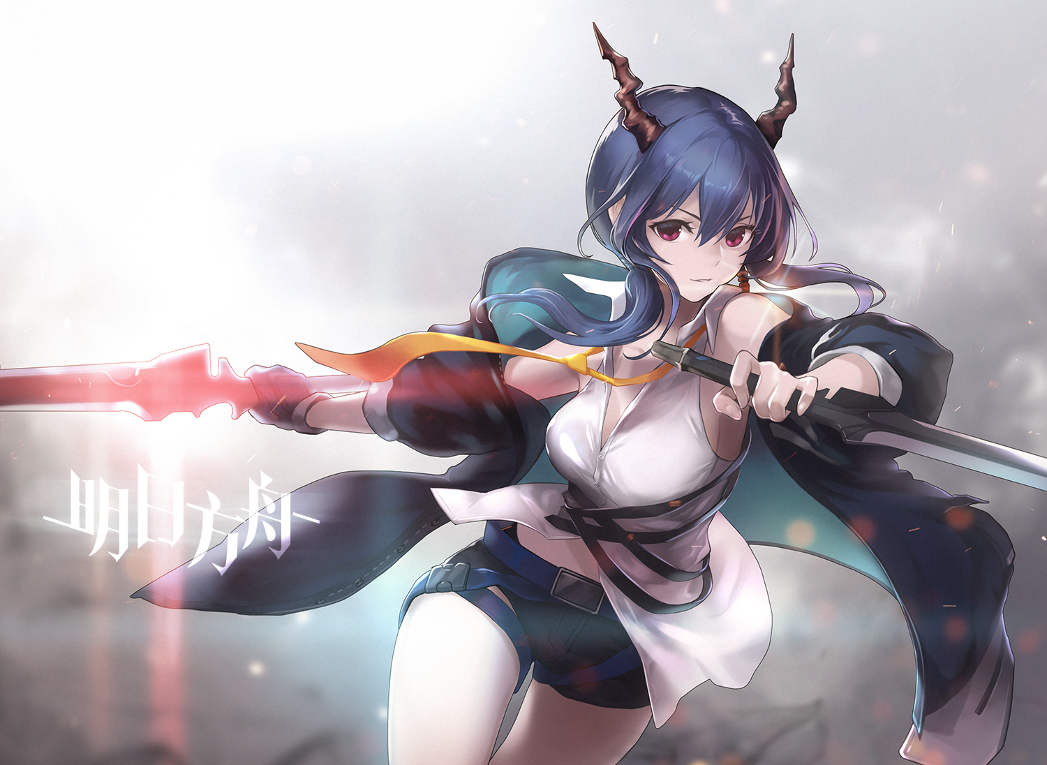arknights, ch'en_(arknights), horns, ku99_(kugugu), sword