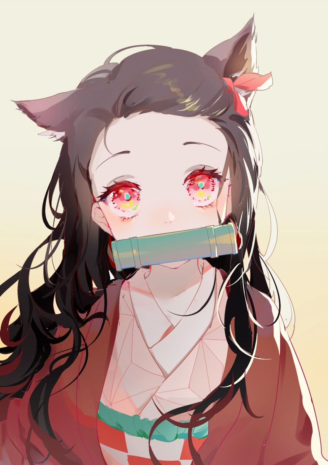 animal_ears, japanese_clothes, kamado_nezuko, kimetsu_no_yaiba, whiteshirt