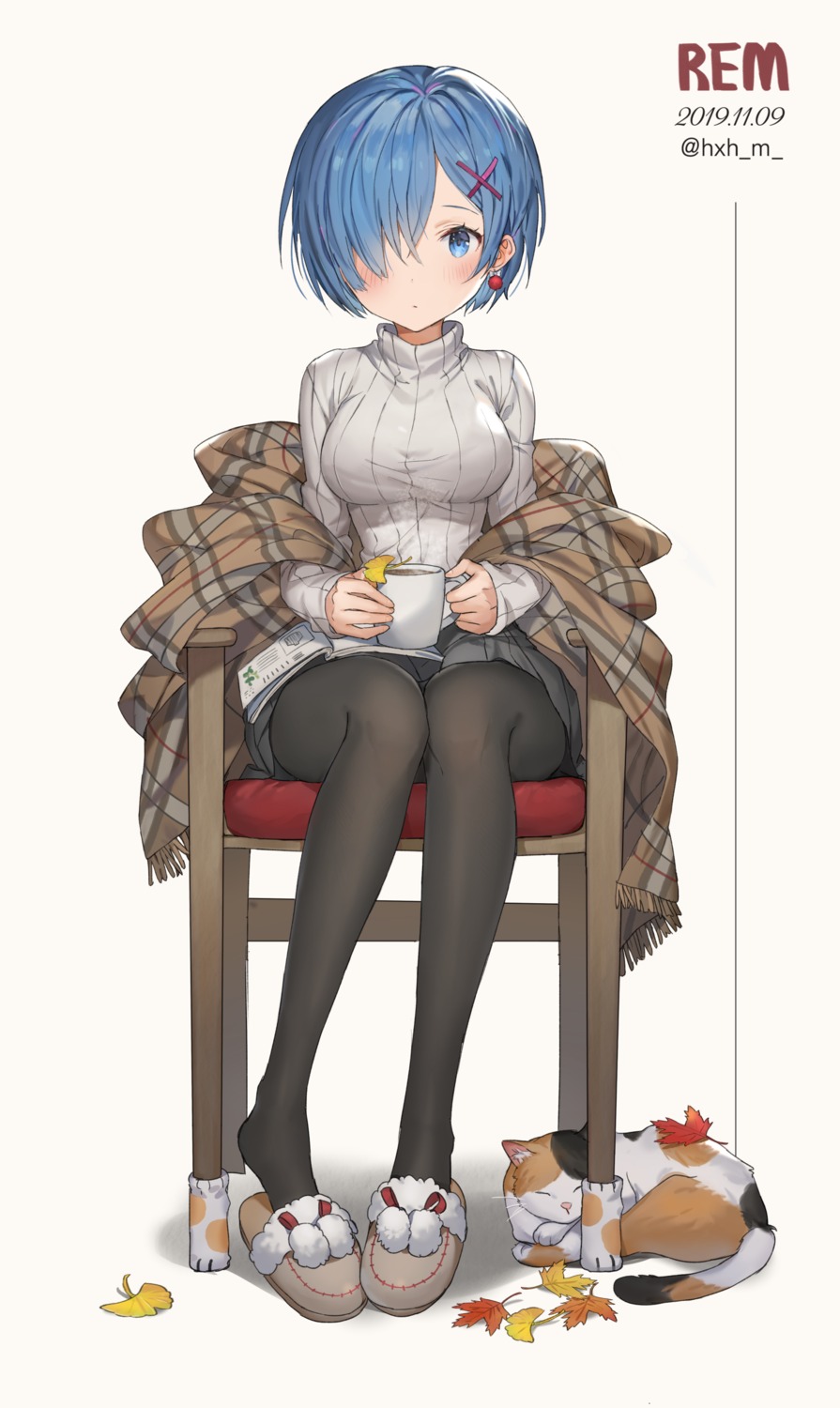 gompang, neko, pantyhose, re:zero_kara_hajimeru_isekai_seikatsu, rem_(re_zero), sweater