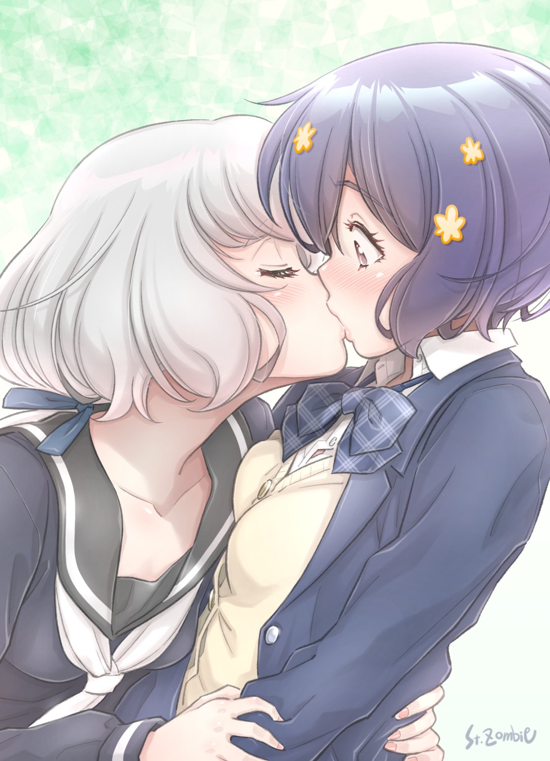 konno_junko, mizuno_ai, seifuku, studiozombie, sweater, yuri, zombieland_saga
