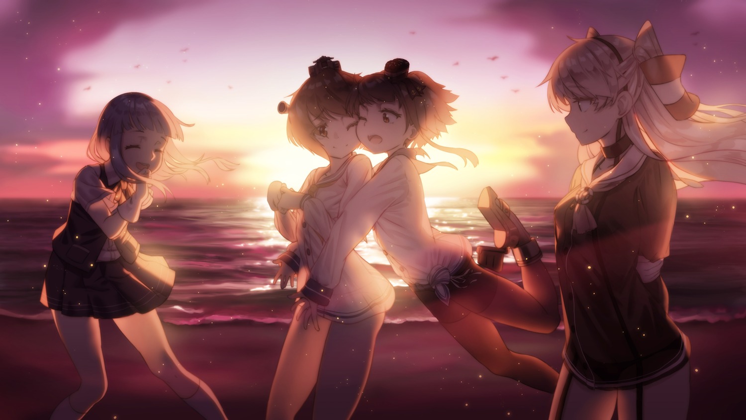 amatsukaze_(kancolle), hatsukaze_(kancolle), kantai_collection, pantyhose, seifuku, songchuan_li, tokitsukaze_(kancolle), wallpaper, yukikaze_(kancolle), yuri