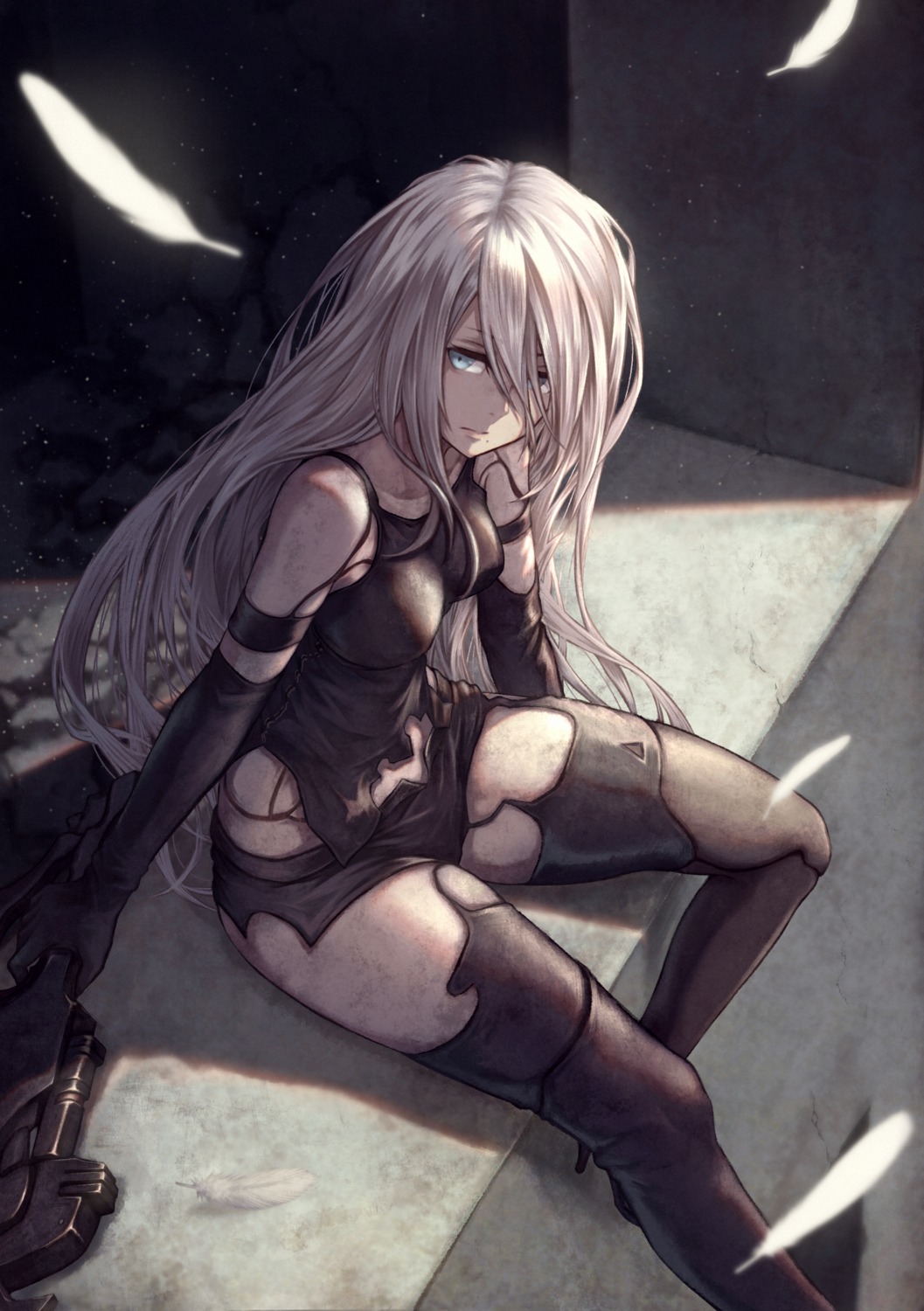 mecha_musume, nier, nier_automata, thighhighs, yasu_(segawahiroyasu), yorha_type_a_no.2